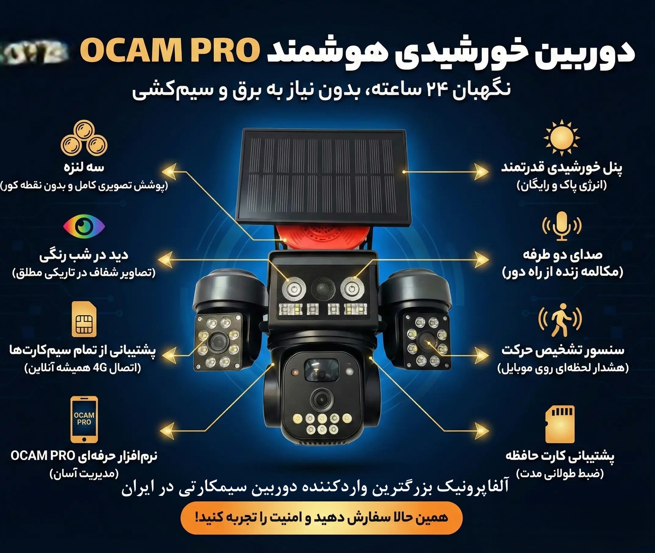 دوربین 4 لنزه خورشیدی سولار سیمکارتی TR4 آلفاالکترونیک 